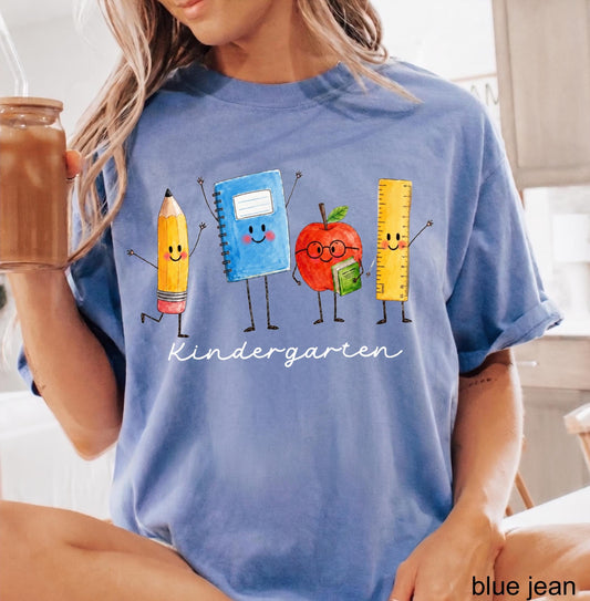 Comfort Colors Custom Back to School Teacher Shirt, Personalized Teacher Team Shirts Grade Level Doodle Tee Kindergarten First Day of School