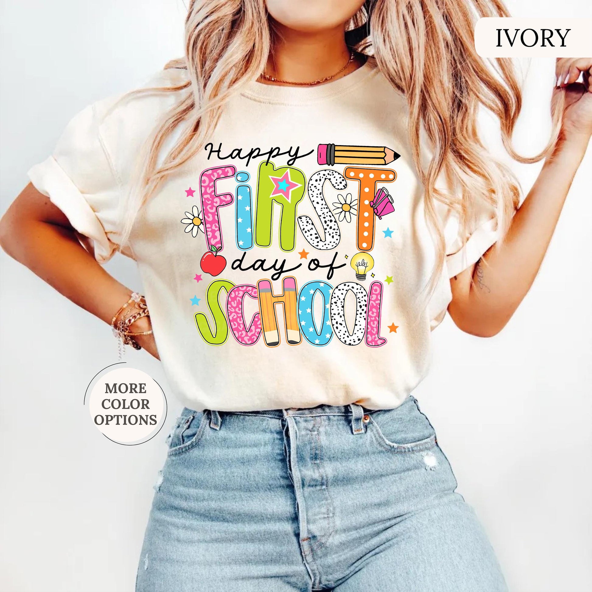 Comfort Colors® Happy First Day Of School Shirt, Teacher Back To School Tee, School Shirt, Teacher Appreciation, 1st Day Of School Teacher