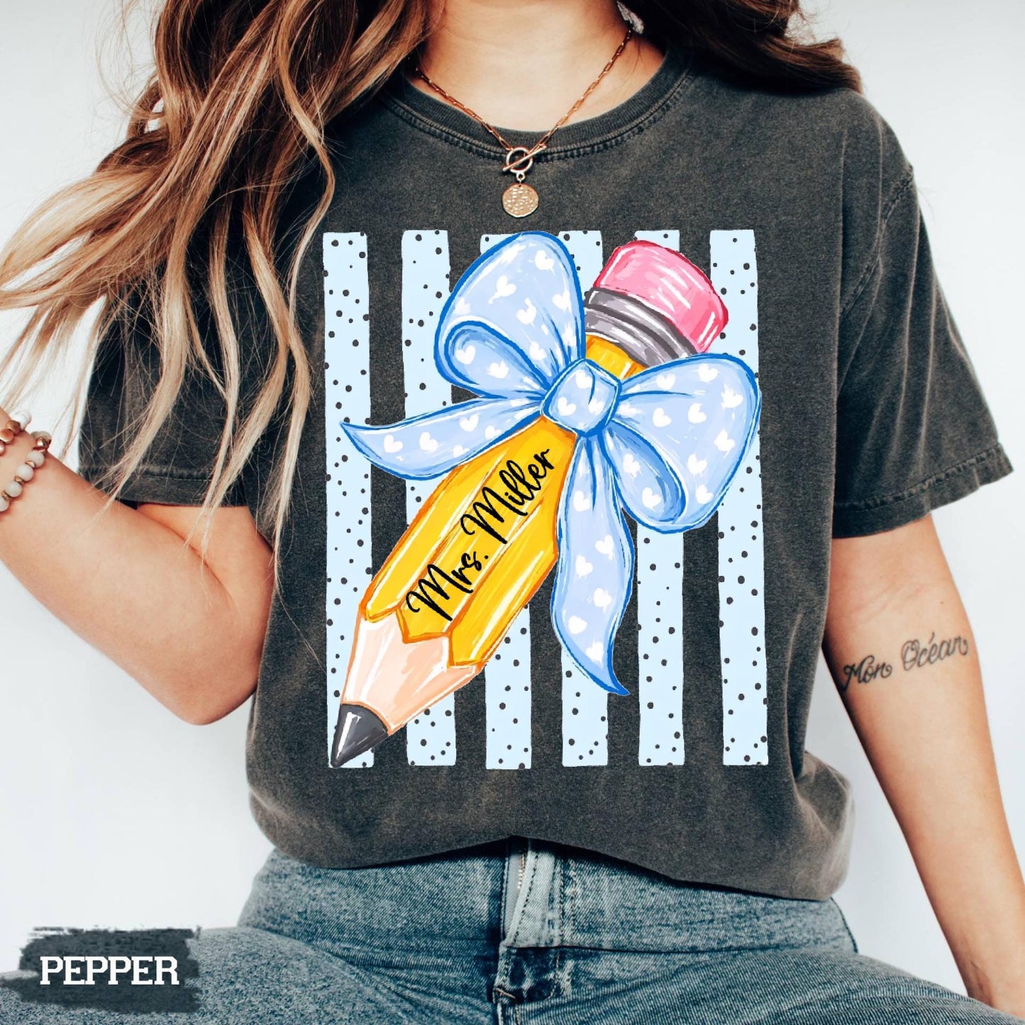 Comfort Colors© Personalized Teacher Shirt, Custom Name Teacher Tee, Floral Coquette Teacher Gift, Back To School Shirt Kindergarten Teacher