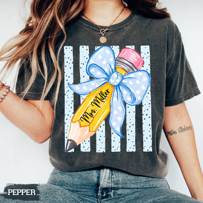 Comfort Colors© Personalized Teacher Shirt, Custom Name Teacher Tee, Floral Coquette Teacher Gift, Back To School Shirt Kindergarten Teacher