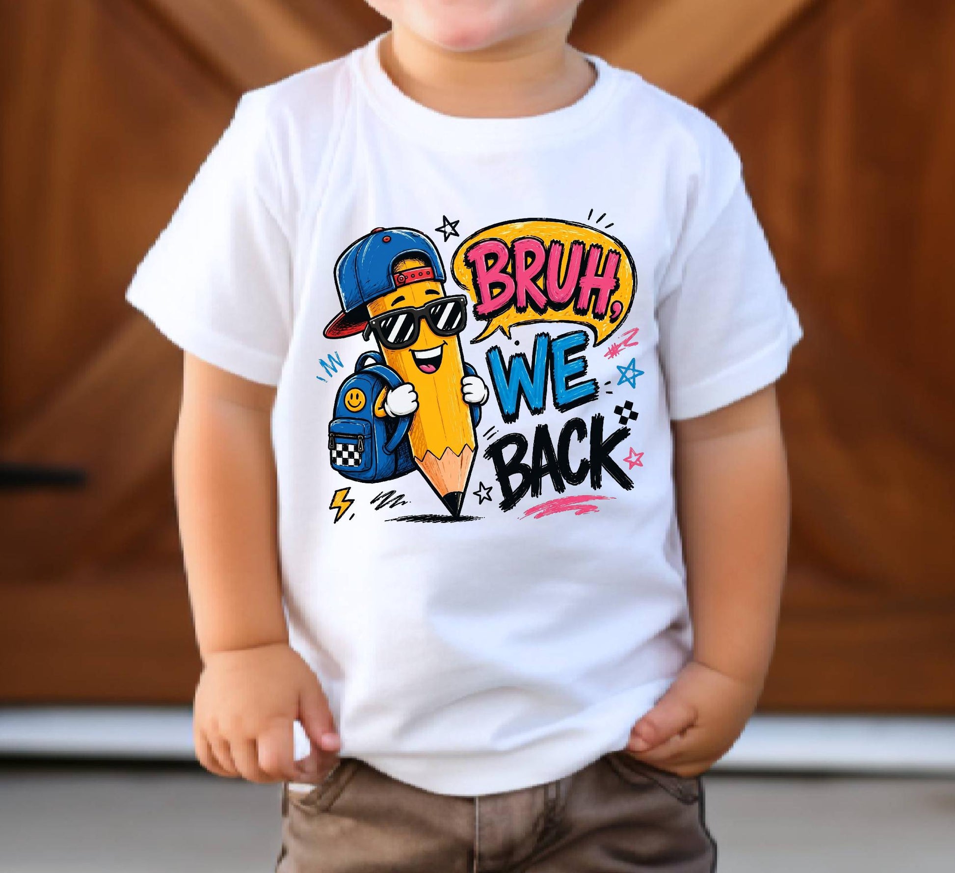 Bruh We Back Shirt, Funny Boy Girl Back to School Tee, First Day of School Kids Pencil T-shirt, Retro Teacher Student Gift