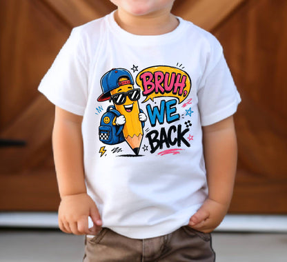 Bruh We Back Shirt, Funny Boy Girl Back to School Tee, First Day of School Kids Pencil T-shirt, Retro Teacher Student Gift