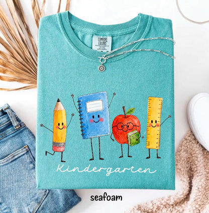 Comfort Colors Custom Back to School Teacher Shirt, Personalized Teacher Team Shirts Grade Level Doodle Tee Kindergarten First Day of School