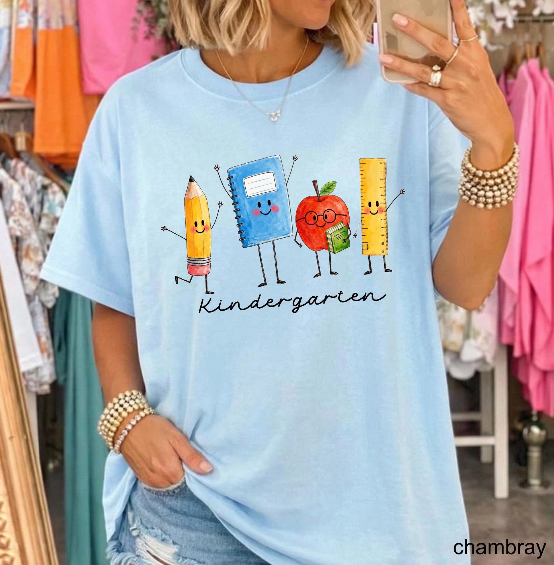 Comfort Colors Custom Back to School Teacher Shirt, Personalized Teacher Team Shirts Grade Level Doodle Tee Kindergarten First Day of School