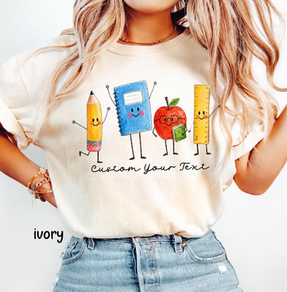Comfort Colors Custom Back to School Teacher Shirt, Personalized Teacher Team Shirts Grade Level Doodle Tee Kindergarten First Day of School