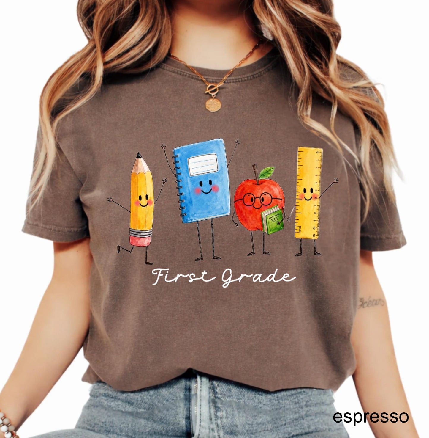 Comfort Colors Custom Back to School Teacher Shirt, Personalized Teacher Team Shirts Grade Level Doodle Tee Kindergarten First Day of School