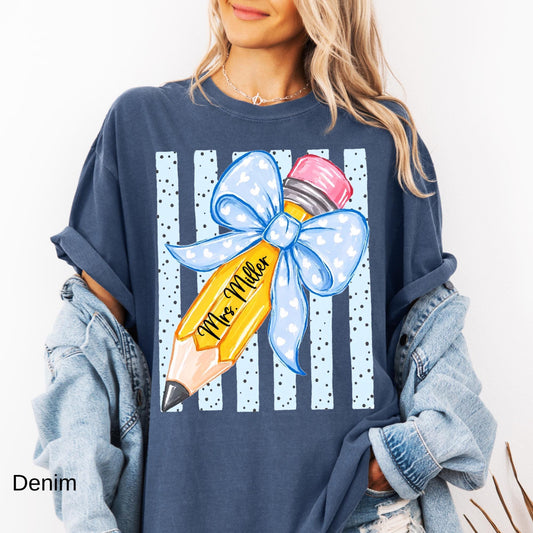 Comfort Colors© Personalized Teacher Shirt, Custom Name Teacher Tee, Floral Coquette Teacher Gift, Back To School Shirt Kindergarten Teacher