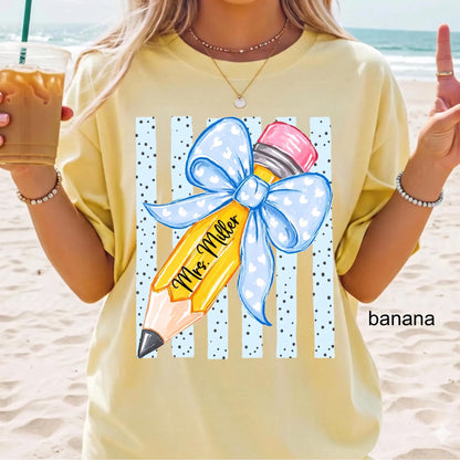 Comfort Colors© Personalized Teacher Shirt, Custom Name Teacher Tee, Floral Coquette Teacher Gift, Back To School Shirt Kindergarten Teacher