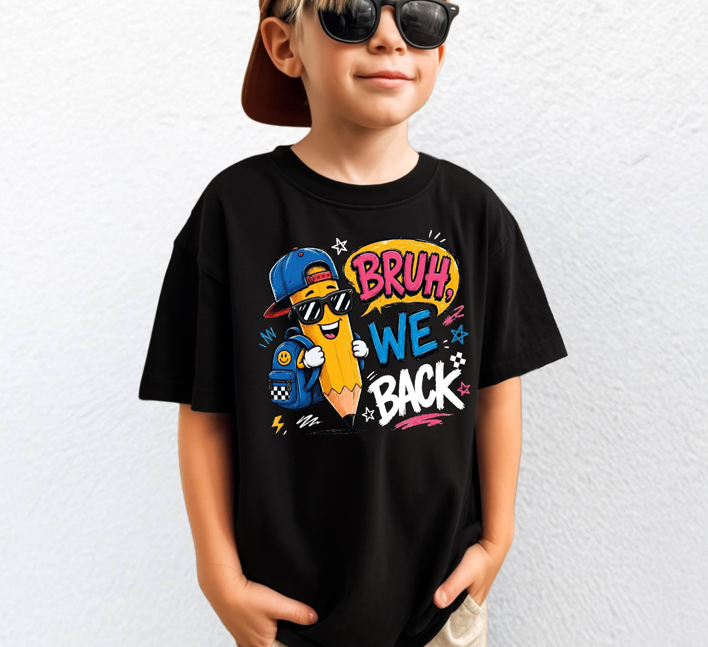 Bruh We Back Shirt, Funny Boy Girl Back to School Tee, First Day of School Kids Pencil T-shirt, Retro Teacher Student Gift