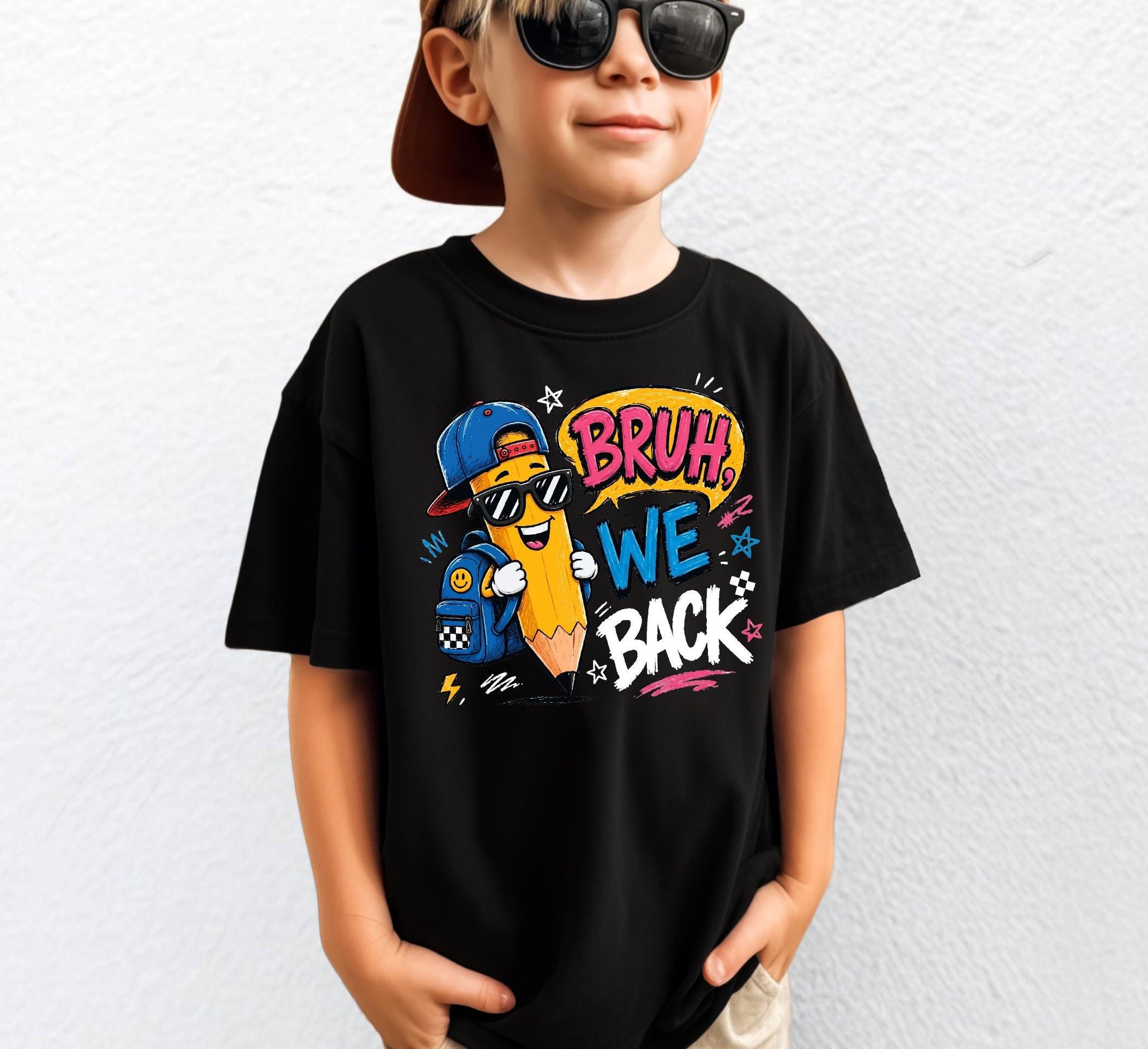 Bruh We Back Shirt, Funny Boy Girl Back to School Tee, First Day of School Kids Pencil T-shirt, Retro Teacher Student Gift