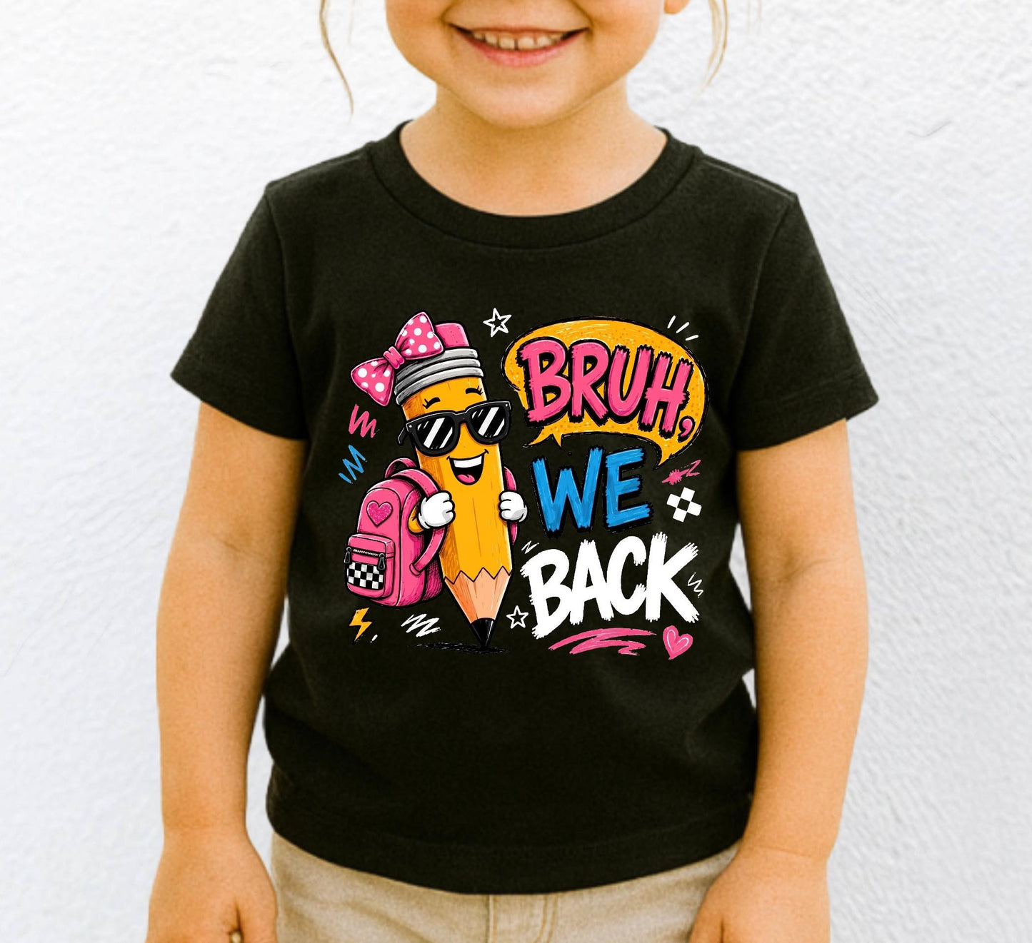 Bruh We Back Shirt, Funny Boy Girl Back to School Tee, First Day of School Kids Pencil T-shirt, Retro Teacher Student Gift