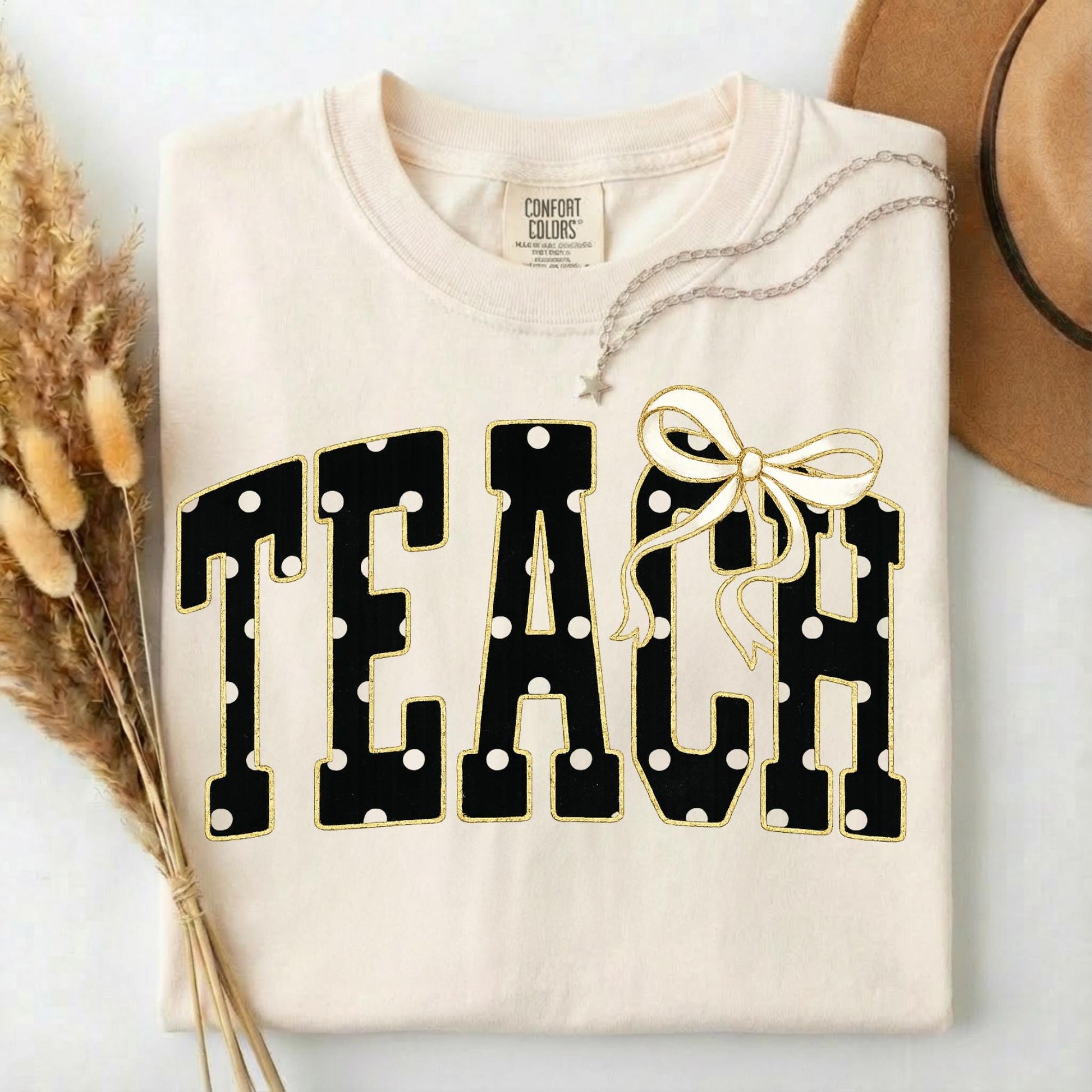 Comfort Colors® Teach Shirt, Coquette Teacher Tee, Black Polka Dot Teacher Tshirt, Cute Back To School Teacher Shirt