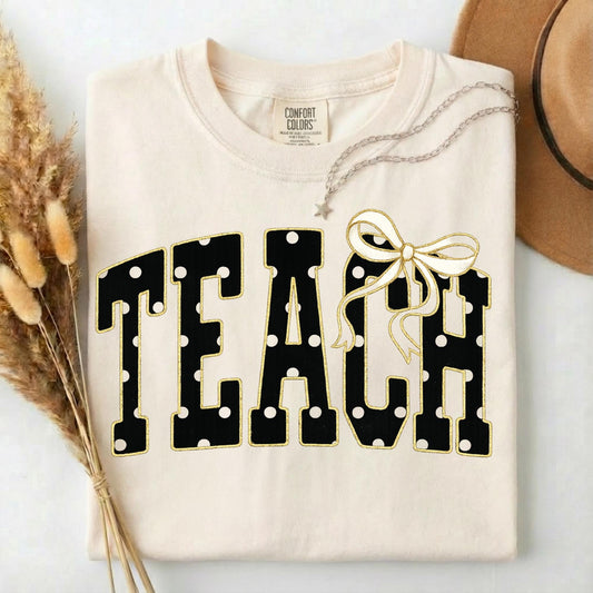 Comfort Colors® Teach Shirt, Coquette Teacher Tee, Black Polka Dot Teacher Tshirt, Cute Back To School Teacher Shirt